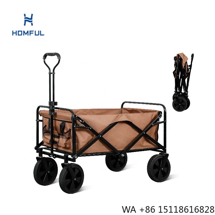 Outdoor Camping Trolley - HOMFUL釣り用ボラーワゴン折りたたみ式キャンプトロリーワゴンベビーカービーチカート砂浜用大型ホイール付き