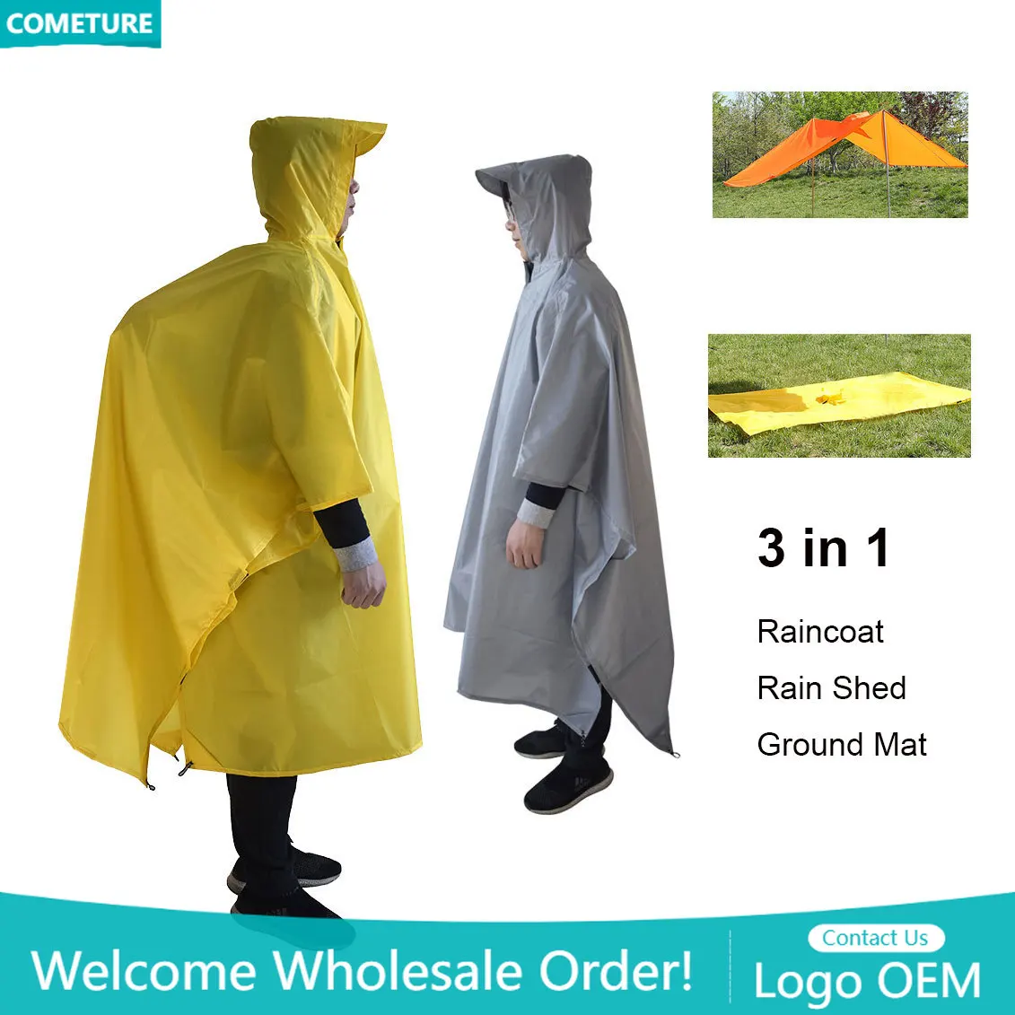 Camping Rain Poncho - レインコート 3 で 1 ハイキングポンチョ防水屋外キャンプ狩猟ハイキング雨小屋マット日よけシェルターポータブルギア供給