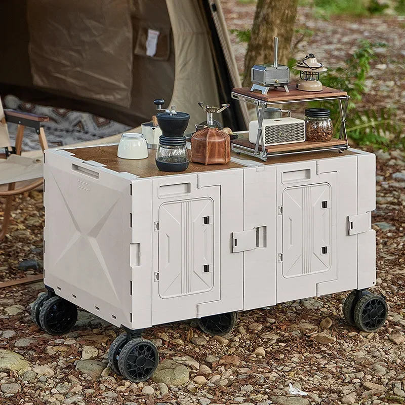 Outdoor Camping Trolley - 多機能アウトドアキャンパートロリーケースピクニックツールカート折りたたみ式可動式ダイニングテーブル多機能キャンプカー