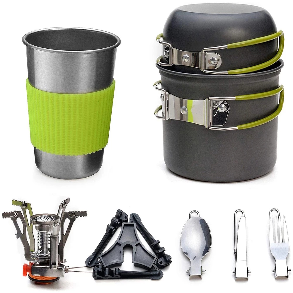 Outdoor Camping Dining Set - キャンプ調理器具キット ストーブ付き アウトドアクッキングセット アウトドアポット 旅行食器 キッチン