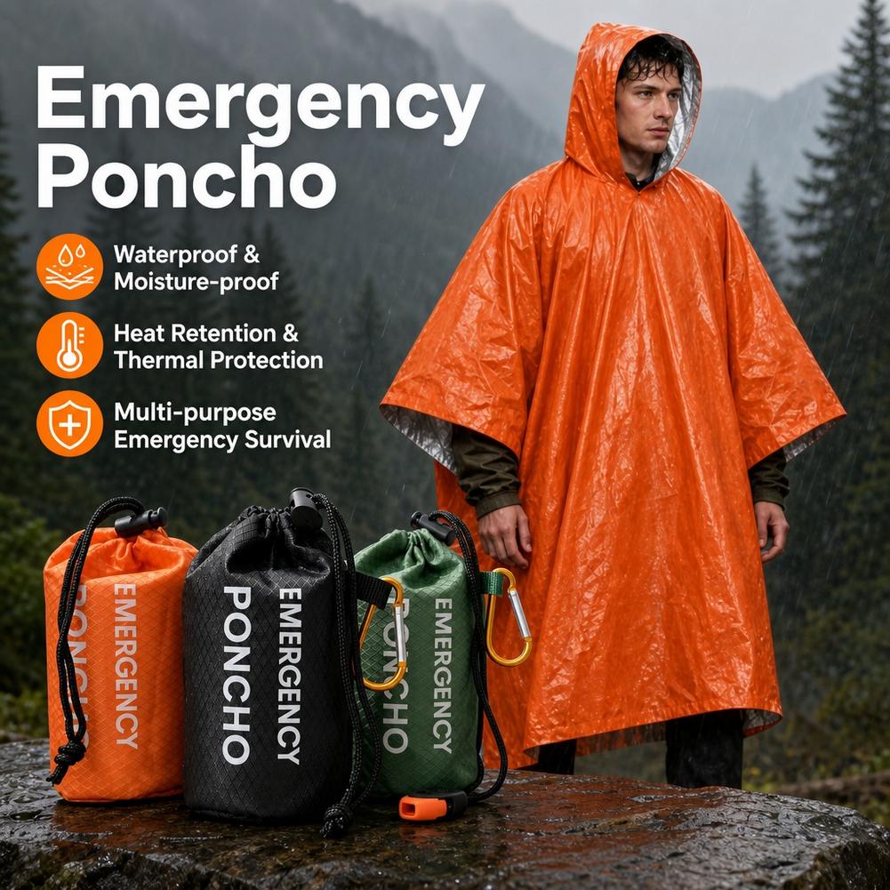 携帯用緊急用レインポンチョキット。防水フード付きレインコート - Camping Rain Poncho のレビューと価格