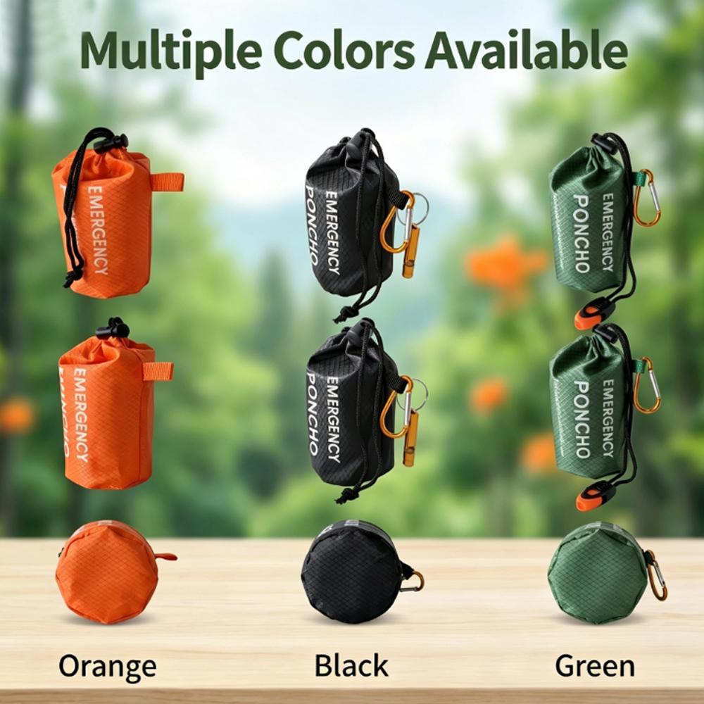携帯用緊急用レインポンチョキット。防水フード付きレインコート - Camping Rain Poncho のレビューと価格