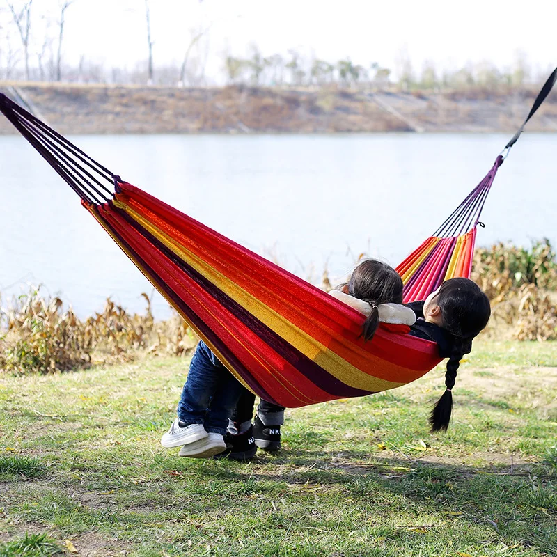 キャンバス製木製スティックハンモック屋外キャンプ用吊り下げベ - Bed Outdoor Camping のレビューと価格