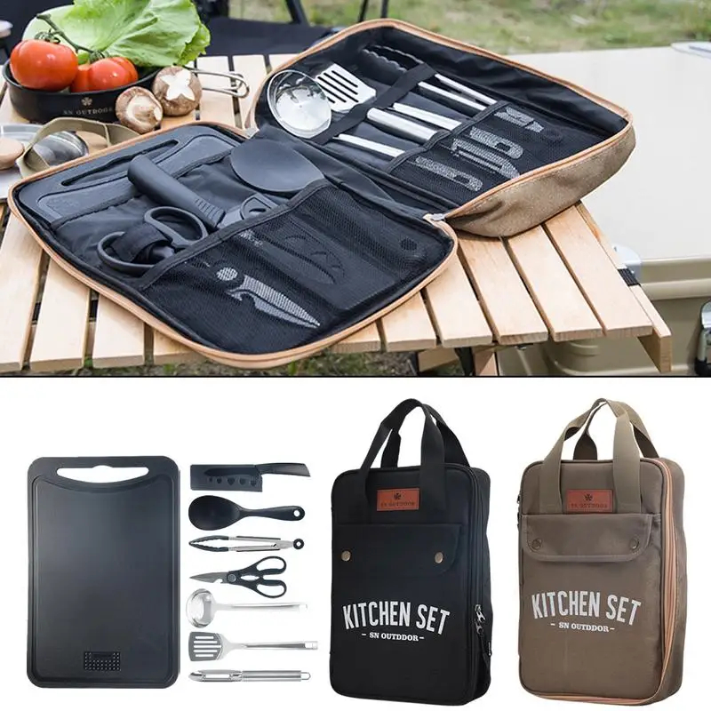 8点セット キャンプキッチン調理器具セット ポータブル屋外旅 - Outdoor Camping Dining Set のレビューと価格