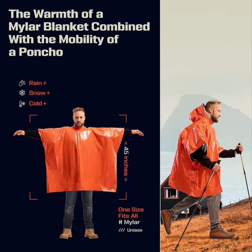 1枚/2枚セットの緊急用レインポンチョ、断熱ブランケット、ア - Camping Rain Poncho のレビューと価格