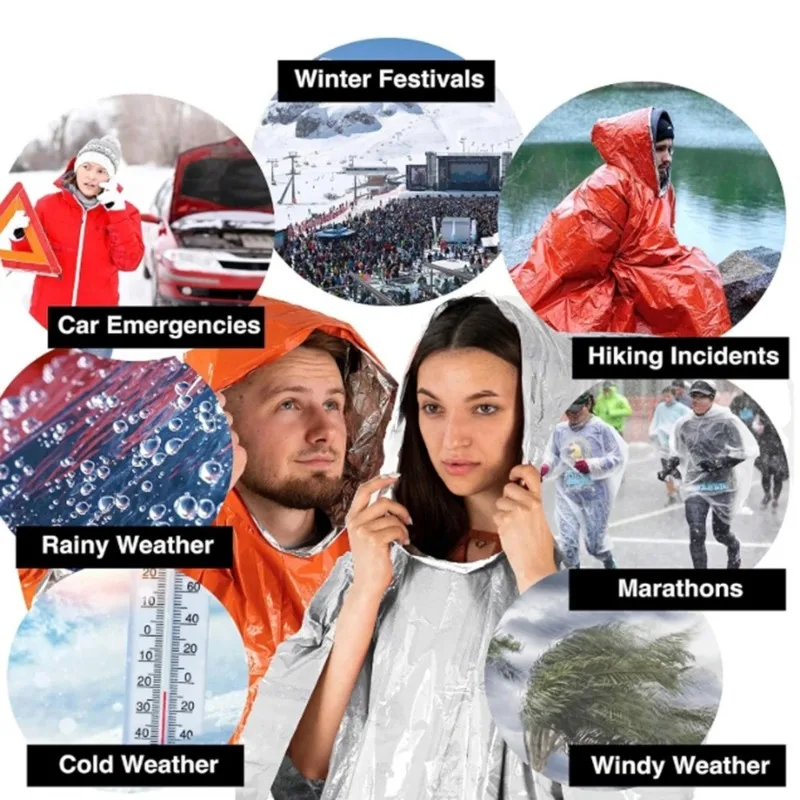 1枚/2枚セットの緊急用レインポンチョ、断熱ブランケット、ア - Camping Rain Poncho のレビューと価格