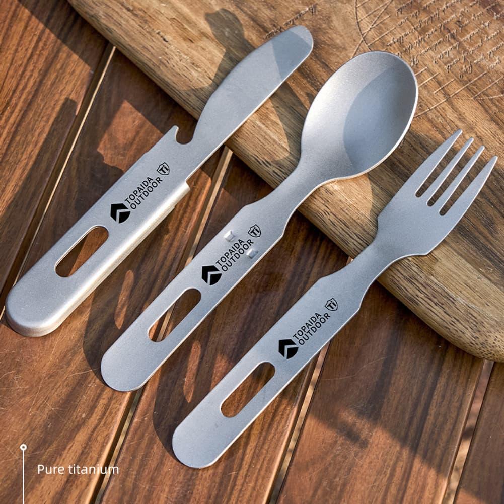 3-in-1チタン製キャンプ用フォーク、スプーン、ナイフセッ - Outdoor Camping Dining Set のレビューと価格
