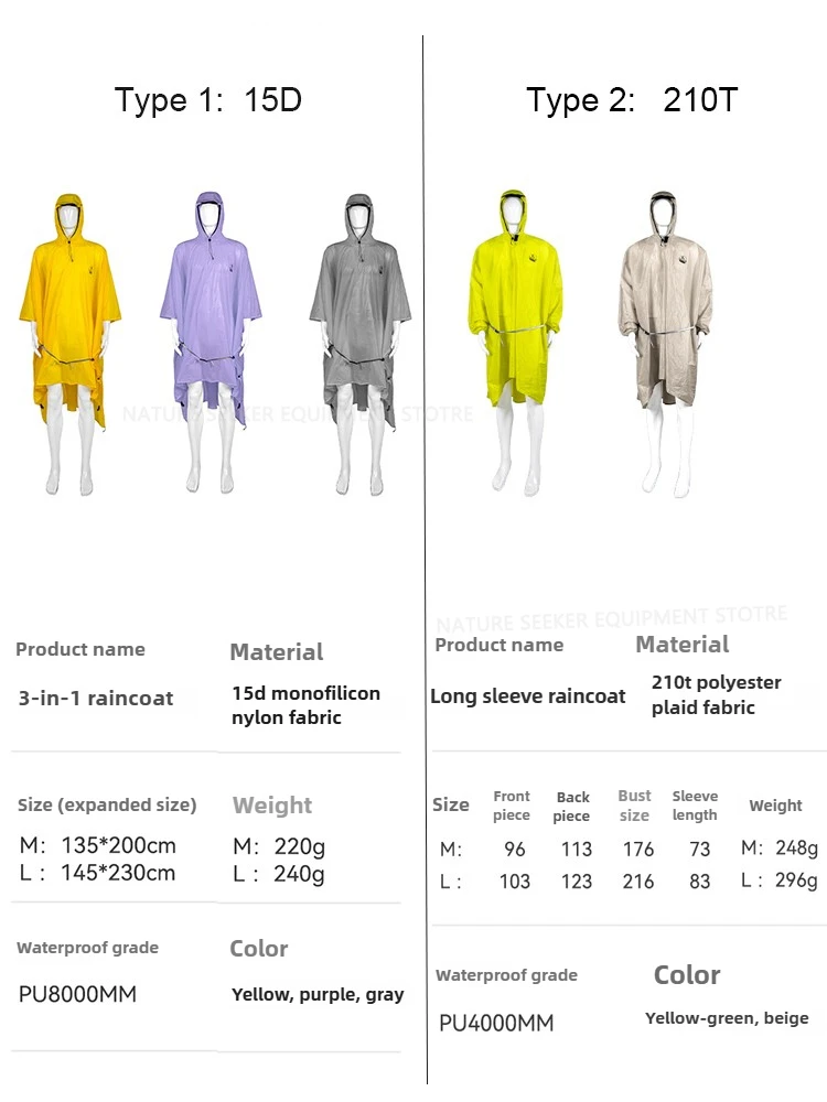 15D/210T レインコート防水レインポンチョカバー超軽量 - Camping Rain Poncho のレビューと価格